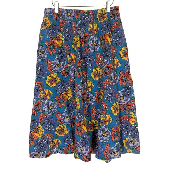 Vintage Cotton Skirt Womens Blue Floral Pockets Pull On Field Gear Midi Sz Small - Picture 1 of 8